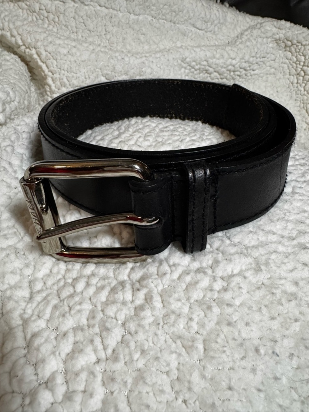 Michael Kors Black Leather Belt with Silver-Tone Buckle